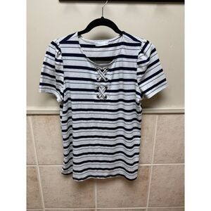 89TH & Madison Blue and Cream Striped top. Womens. Size M